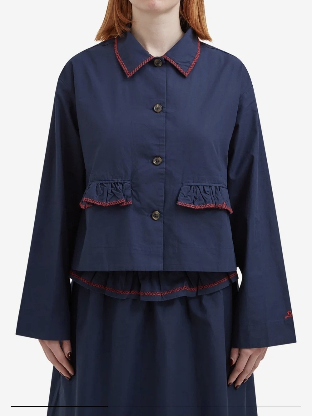Damson Madder Lykke Embroidered Shirt Jacket & Midi Skirt Co-ord Set